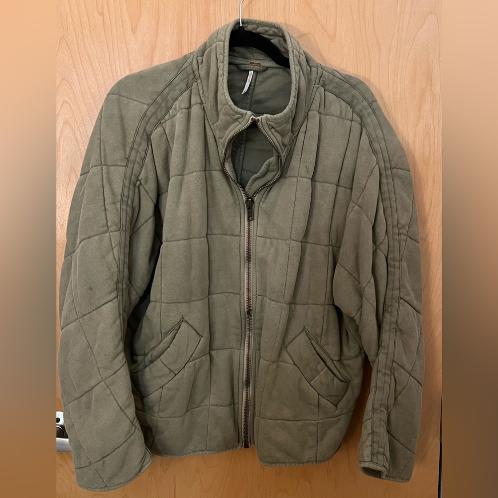 Free People Dolman Jacket Green XS Quilted Coat Women’s Fall Zip Up Jacket Comfy